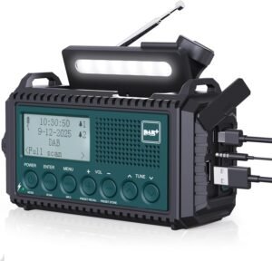 Draagbare noodradio met DAB/FM, 5000mAh powerbank, zonne-energie en zaklamp voor noodsituaties