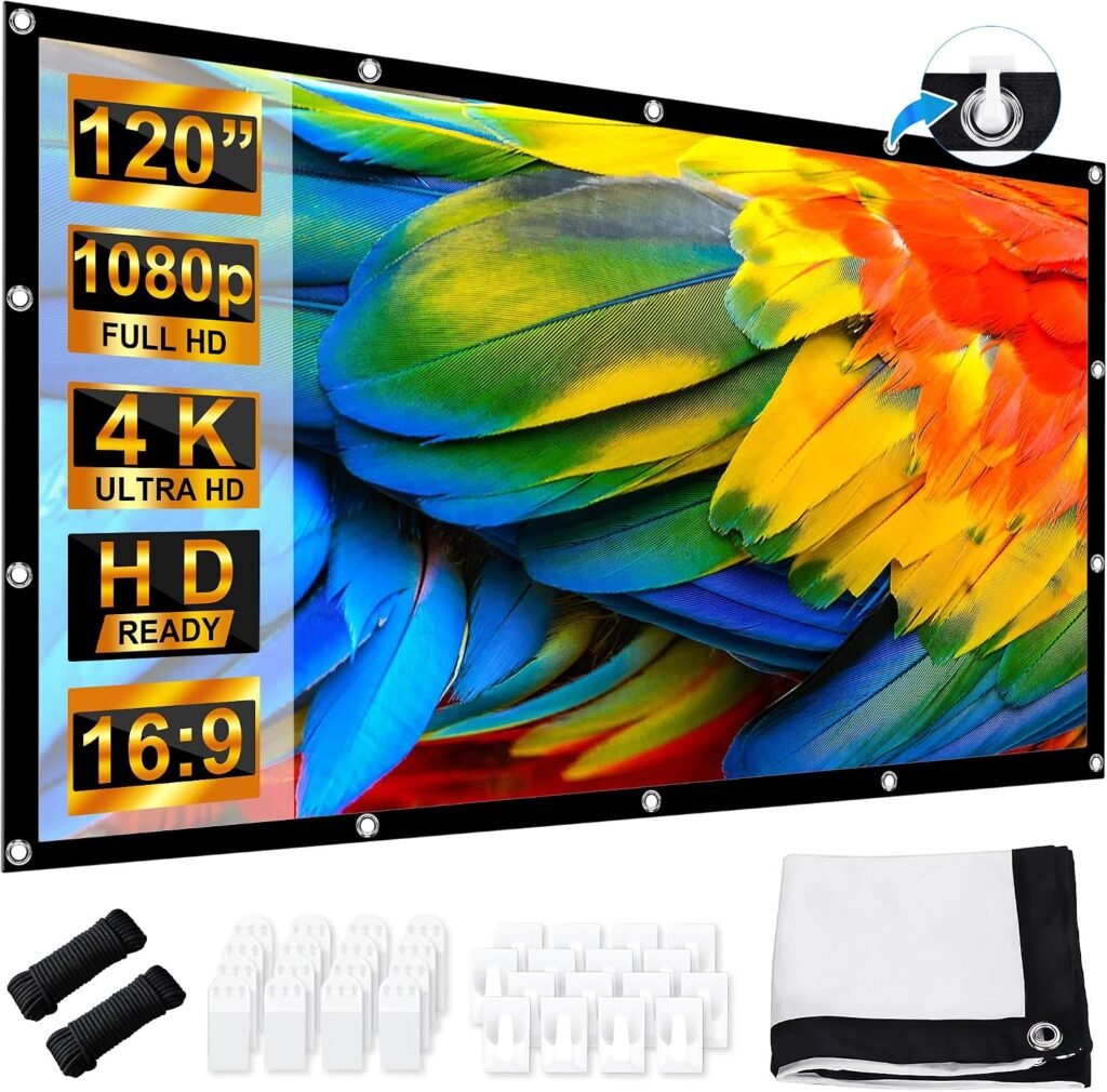 Projectiescherm 120 inch 16:9 HD draagbaar opvouwbaar voor thuisbioscoop en buitencinema