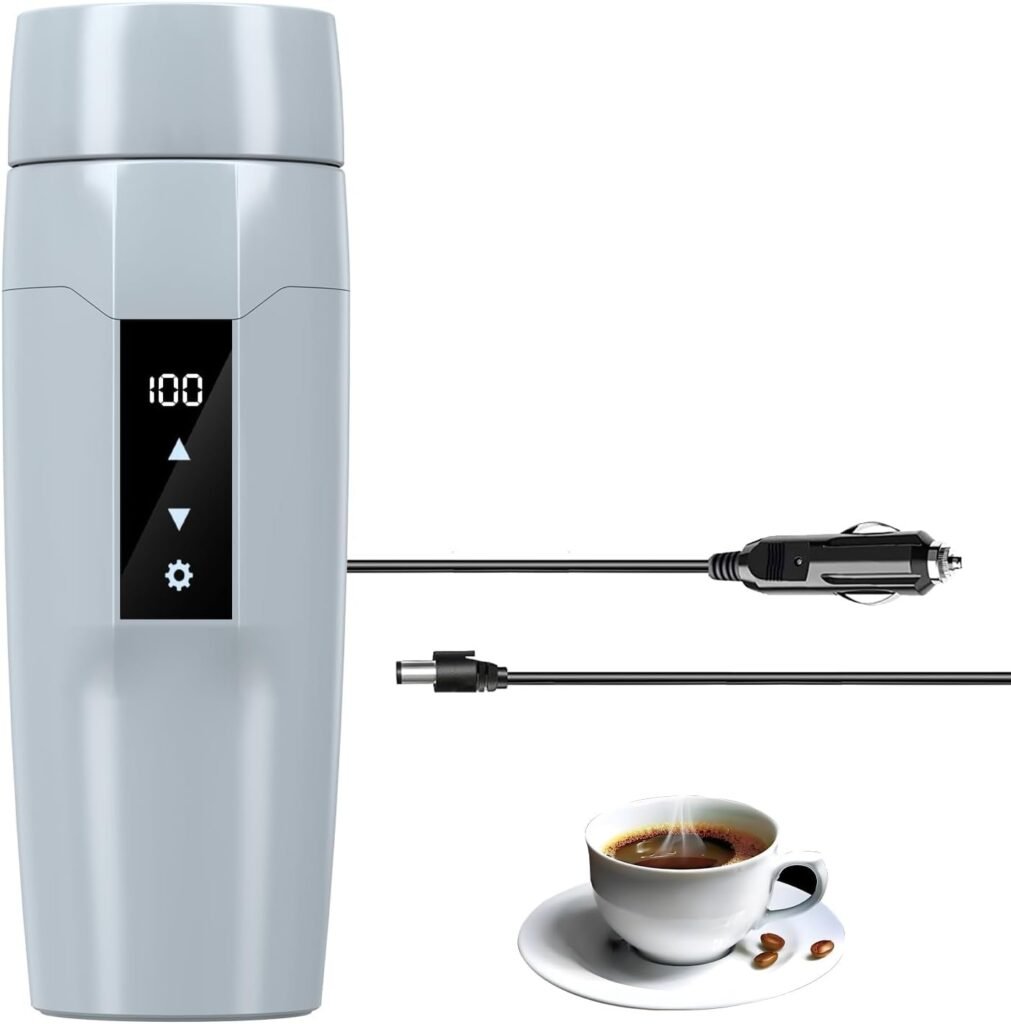 12V elektrische waterkoker met temperatuurregeling en draagbare isolatiebeker voor onderweg, 80W snelle verwarming