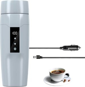 12V elektrische waterkoker met temperatuurregeling en draagbare isolatiebeker voor onderweg, 80W snelle verwarming