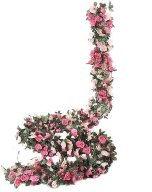 Kunstmatige rozenkrans set met zijden bloemen voor wanddecoratie, bruiloft decoratie en achtergrondversiering 2,44 m