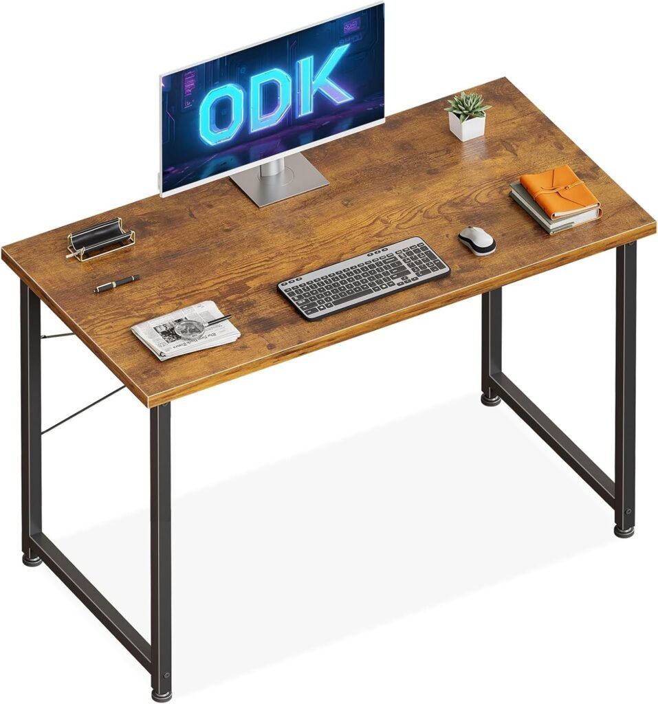 Houten bureau met hoofdtelefoonhouder en opbergzak voor thuis en kantoor 100x48x74 cm