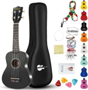 Ukulele beginnersset 51 inch zwart – Starterspakket met draagtas en accessoires – Voor kinderen, volwassenen en studenten