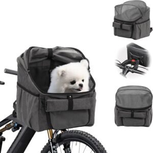 Hondenfietsmand opvouwbaar – Fietsmand voor huisdieren – Stevige fietsdrager voor honden en buitenritten – Grijs ontwerp voor camping en wandelen