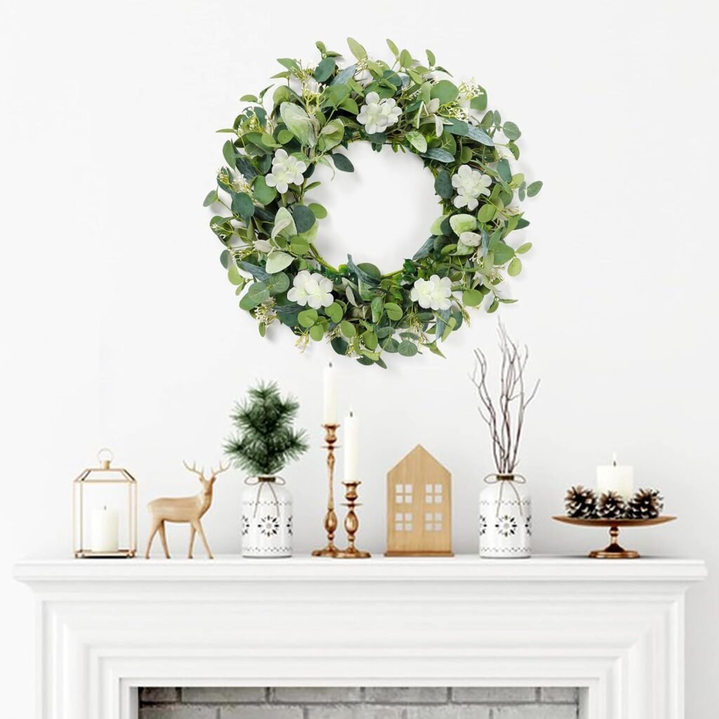 Eucalyptus krans 50 cm als kunstmatige deurkrans voor deur, raam en muurdecoratie in groen design voor voorjaar en Pasen