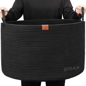 XXXL Opbergmand Katoen Touw – Grote Wasmand voor Kleding, Speelgoed en Kussens – Woonkamer en Kinderkamer Opberger – Zwart D56 x H35,5 cm