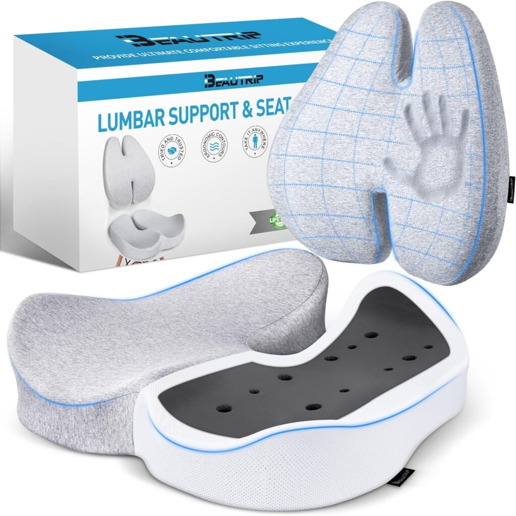 Ergonomisch memory foam zitkussen met lendensteun voor kantoorstoel, auto en rolstoel