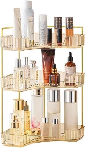 Badkamer hoek organizer 2 lagen amberkleurig voor make-up en cosmetica opslag