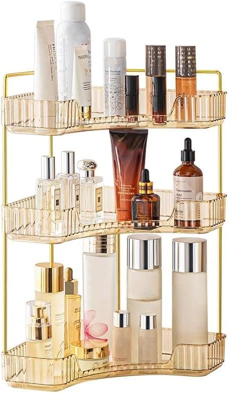 Badkamer hoek organizer 2 lagen amberkleurig voor make-up en cosmetica opslag
