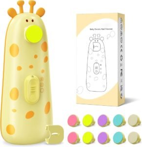 Elektrische Baby Nagelvijl met LED Licht – Veilige Nagelknipper en Nagelverzorgingsset voor Pasgeborenen – Stille Nagelverzorging met 10 Slijpkoppen – Oranje
