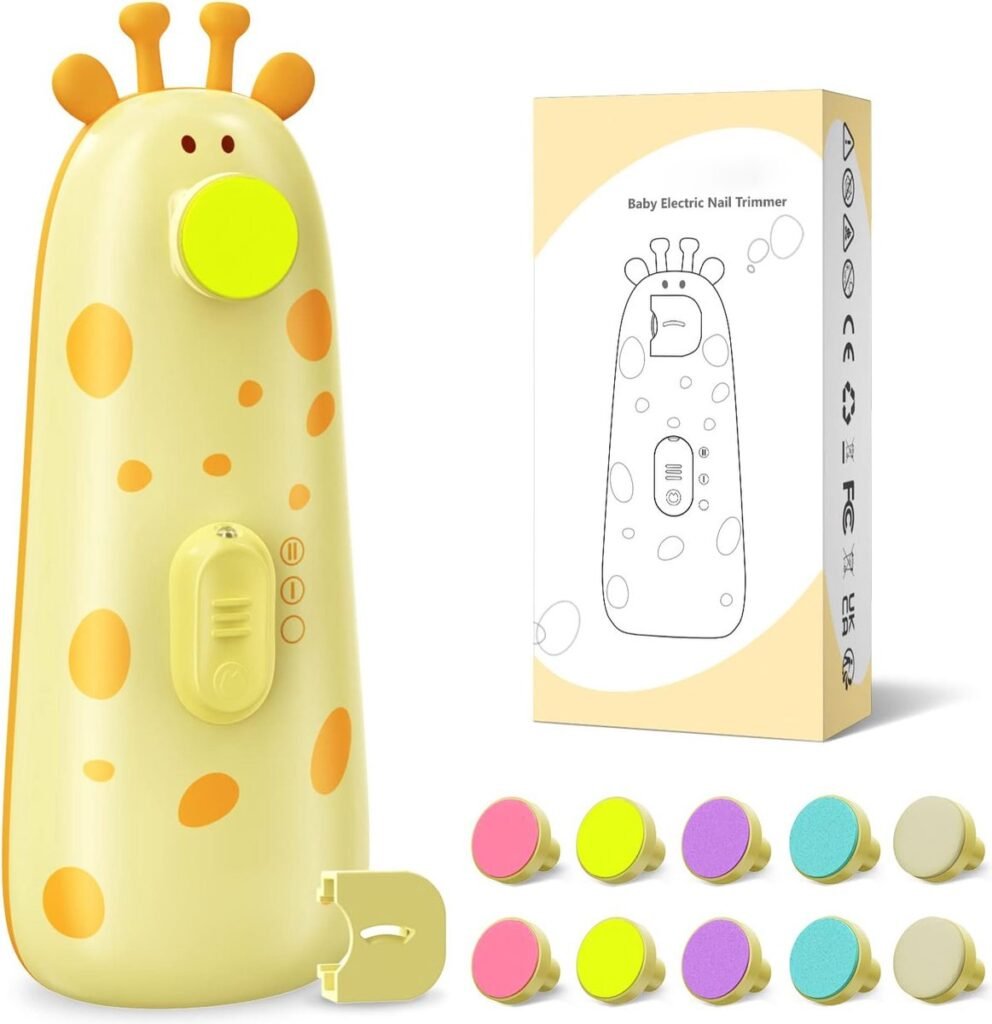 Elektrische baby nagelvijl met LED licht en 10 slijpkoppen voor veilige nagelverzorging in oranje