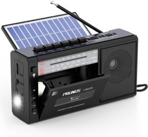 Draagbare Cassette Recorder – AM/SW/FM Radio met Bluetooth Speaker – Oplaadbaar via Zonnepaneel en Netstroom – LED-lamp en TF-Kaartlezer