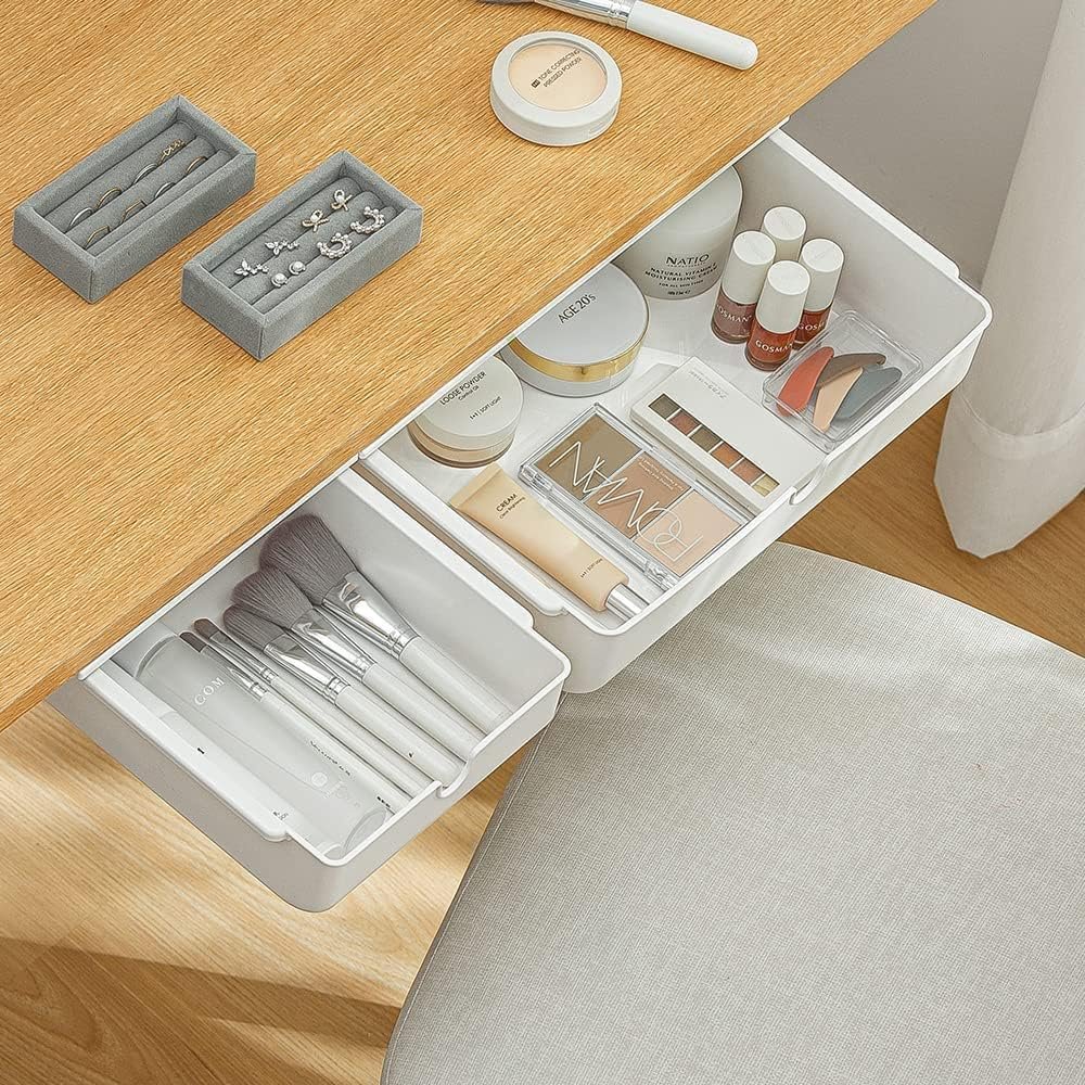 Zelfklevende lade onder bureau wit, verborgen lade organizer set van 2 voor kantoor en thuiswerkplek