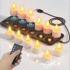 Oplaadbare LED Waxinelichtjes Set 12 Stuks – Elektrische Theelichtjes met Flikkerend Vlam Effect – Waterdichte Sfeerkaarsen met Timer en Afstandsbediening – Inclusief OplaadstationDeze luxe set van 12 oplaadbare LED waxinelichtjes biedt de perfecte combinatie van gemak, veiligheid en sfeer. Dankzij het waterproof ontwerp en de magnetische oplaadbasis zijn deze theelichtjes ideaal voor zowel binnen als buitengebruik – of het nu gaat om een ontspannen badmoment, een sfeervolle tuinavond, een romantische dineropstelling of een feestelijke Halloween- of kerstdecoratie. De realistisch flikkerende vlammen zorgen voor een warme, gezellige ambiance zonder vuurgevaar, rook of kaarsvet.  De theelichtjes worden opgeladen via een gebruiksvriendelijke magnetische dock en gaan tot wel 120 uur mee op één laadbeurt. Met de meegeleverde afstandsbediening stel je eenvoudig een timer in, pas je de helderheid aan en kies je tussen een stabiel licht of flikkerende vlam. Zo heb jij volledige controle over de sfeer in jouw ruimte – zonder van je plek te komen!  Jouw voordelen in één oogopslag  Oplaadbaar en duurzaam alternatief voor gewone kaarsen Magnetische laadtechnologie voor optimaal gebruiksgemak Waterdicht ontwerp geschikt voor binnen én buiten Lange batterijduur tot 120 uur op één lading Realistische flikkering voor warme sfeer Afstandsbediening met timerfunctie inbegrepen Waterdicht ontwerp voor veelzijdig gebruik  De LED theelichtjes zijn gemaakt van hoogwaardig waterbestendig materiaal, waardoor ze perfect zijn voor gebruik in vochtige omgevingen zoals de badkamer, op het terras of zelfs in een lantaarn in de tuin. Je kunt ze zonder zorgen onderdompelen of gebruiken bij regenachtig weer. Hierdoor vormen ze het ideale alternatief voor traditionele kaarsen, die onveilig of onpraktisch zijn in dergelijke omstandigheden.  Slimme magnetische oplaadtechniek  De innovatieve magnetische oplaadbasis maakt het opladen eenvoudiger dan ooit. Plaats de theelichtjes simpelweg op de laadstations en ze klikken automatisch vast dankzij de ingebouwde magneten. Geen losse kabels of ingewikkelde aansluitingen – gewoon moeiteloos opladen. Bovendien kunnen de kaarsjes aan metalen oppervlakken worden bevestigd voor decoratieve toepassingen.  Lange gebruiksduur en energiezuinig  Deze LED theelichtjes zijn voorzien van krachtige ingebouwde batterijen met een hoge capaciteit. Slechts 2 tot 3 uur opladen is voldoende om de kaarsjes tot wel 120 uur te laten branden, afhankelijk van de helderheid en het gebruik. Dat maakt ze bijzonder zuinig in verbruik én milieuvriendelijk.  Volledige controle met afstandsbediening  De inbegrepen afstandsbediening maakt het bedienen van de kaarsjes nog comfortabeler. Zet ze aan of uit, kies een brandduur van 2, 4, 6 of 8 uur via de timerfunctie, pas de lichtsterkte aan of wissel tussen stabiel licht en flikkerende vlam. Ideaal voor dagelijks gebruik zonder telkens handmatig de lichtjes te bedienen.  Geschikt voor elk seizoen en elke gelegenheid  Of het nu herfst, winter of zomer is – deze LED kaarsenset is geschikt voor elke sfeer. Gebruik ze tijdens Halloween, kerst, bruiloften, diners, wellnessmomenten of gewoon als stijlvolle verlichting in huis. Dankzij hun moderne design en warme gele licht zijn ze een tijdloze toevoeging aan elk interieur.  Verpakkingsinhoud  12x Oplaadbare LED theelichtjes 1x Magnetisch oplaadstation 1x USB-C kabel van 80 cm 1x Afstandsbediening Productspecificaties  Aantal kaarsen: 12 Afmetingen per kaars: Ø 3,8 cm x H 5,5 cm Oplaadtijd: 2 – 3 uur Gebruikstijd: 60 – 120 uur Kleur licht: Warm geel, flikkerend Bediening: Afstandsbediening met timer (2/4/6/8 uur) Waterdicht: Ja Laadtechniek: Magnetisch Maak van elk moment iets bijzonders en bestel vandaag nog deze complete set oplaadbare LED theelichtjes – voor eindeloze sfeer zonder zorgen!