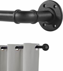 Zwarte Gordijnroede Uitschuifbaar 80-218 cm – Metalen Gordijnstang voor Gordijnen met Oogjes – Industriële Gordijnrail voor Kamerscherm