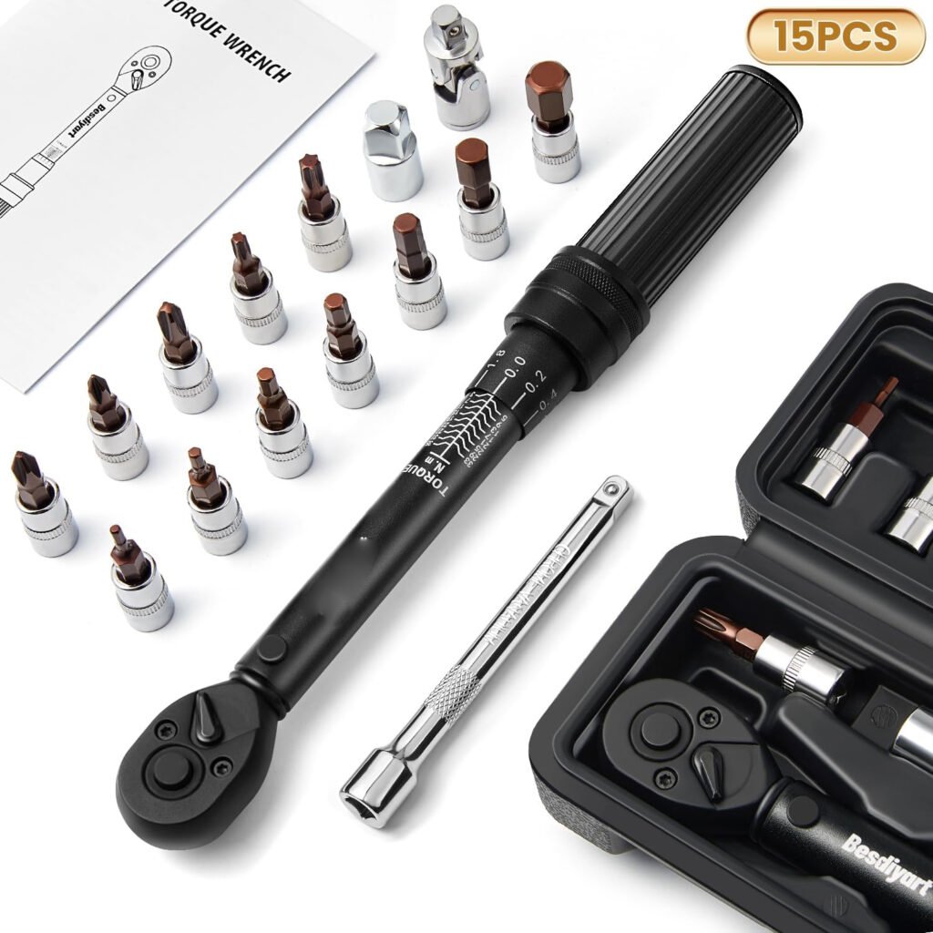 Momentsleutel set 1/4 inch met 15-delige dopsleutelset, 3-35 Nm bereik en 72 tanden voor nauwkeurige montagewerken
