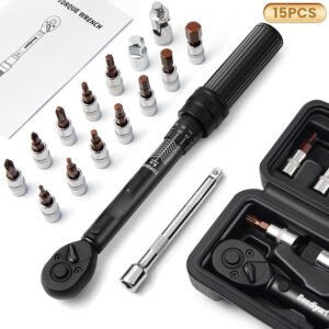 Momentsleutel set 1/4 inch met 15-delige dopsleutelset, 3-35 Nm bereik en 72 tanden voor nauwkeurige montagewerken