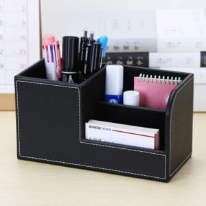 Bureau Organizer PU Leer – Multifunctionele Opbergdoos met Penhouder – Bureau Accessoires voor Kantoor en Zakelijk Gebruik – Zwart