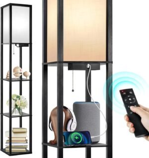 Staande LED vloerlamp met planken, dimbare verlichting en afstandsbediening voor woonkamer en slaapkamer