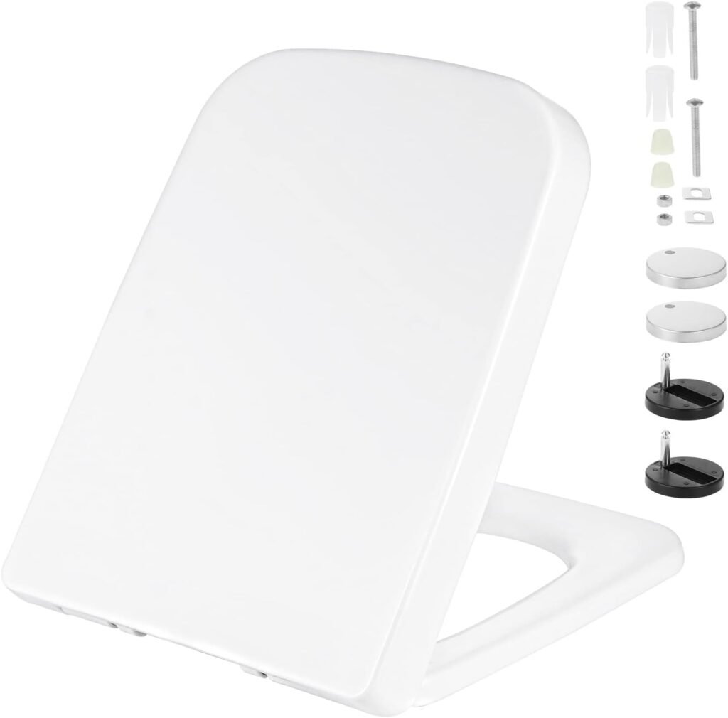 Witte toiletzitting met softclose en snelle bevestiging in vierkante vorm
