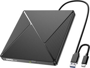 Externe CD/DVD Speler – Draagbare DVD Brander voor PC – USB 3.0 en USB-C – CD/DVD-RW Drive met Geïntegreerde USB-kabel