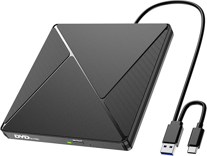 Externe CD/DVD-speler met USB 3.0 en USB-C voor PC, draagbare dvd-brander met geïntegreerde USB-kabel
