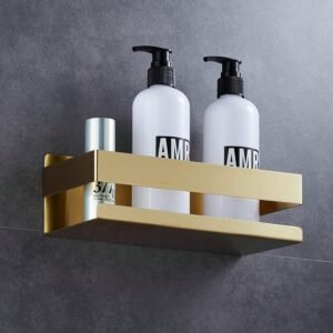 Zelfklevende Badkamerplank Goud Geborsteld – Doucheplank Zonder Boren – Douche Caddy Organizer – Badkamer Opbergsysteem