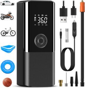 Elektrische Luchtpomp 150 PSI – Draagbare Compressor – Fietspomp met Digitale Drukmeter – 6000 mAh Oplaadbare Batterij