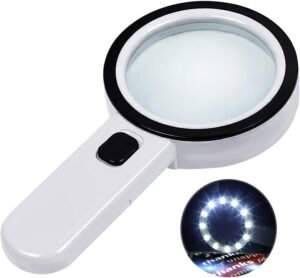 Vergrootglas met 12 LED verlichting en 30 standen voor lezen, inspectie en hobby in wit