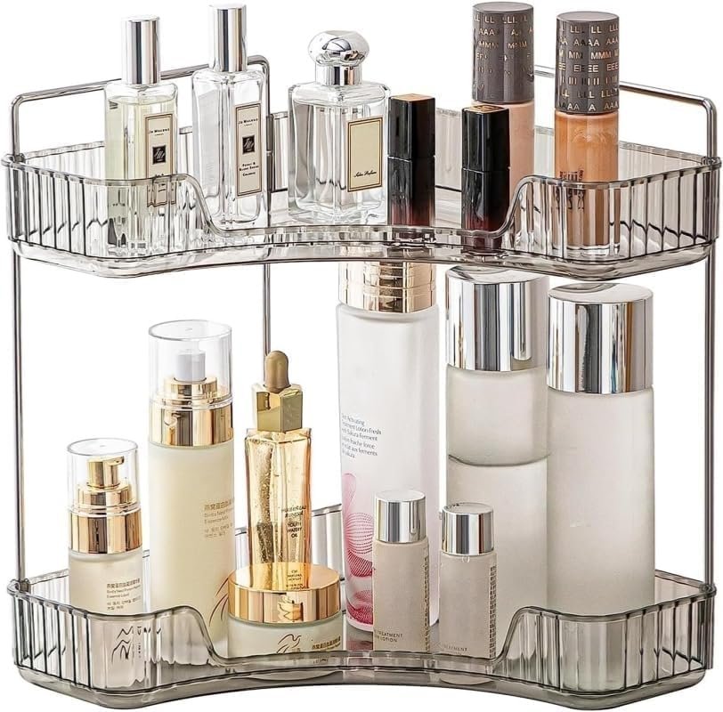 Make-up organizer met 2 lagen in grijs voor cosmetica, parfum en huidverzorging, 25,5 x 16,5 x 29,5 cm