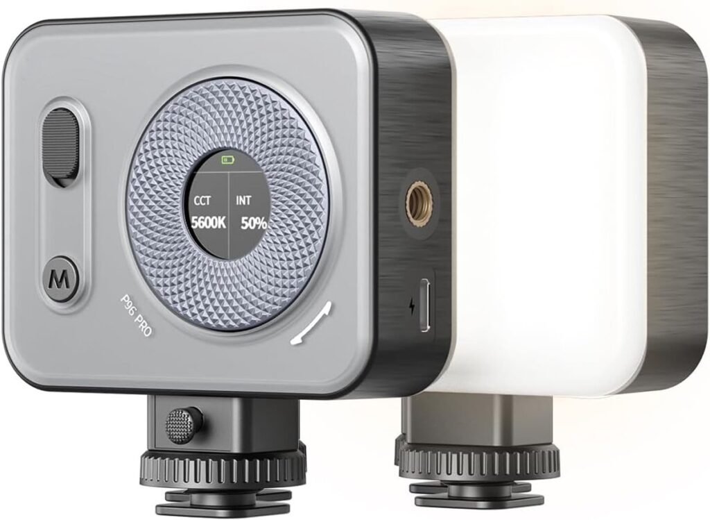 Spatwaterdichte LED videolamp voor camera met koudschoenbevestiging en instelbare kleurtemperatuur