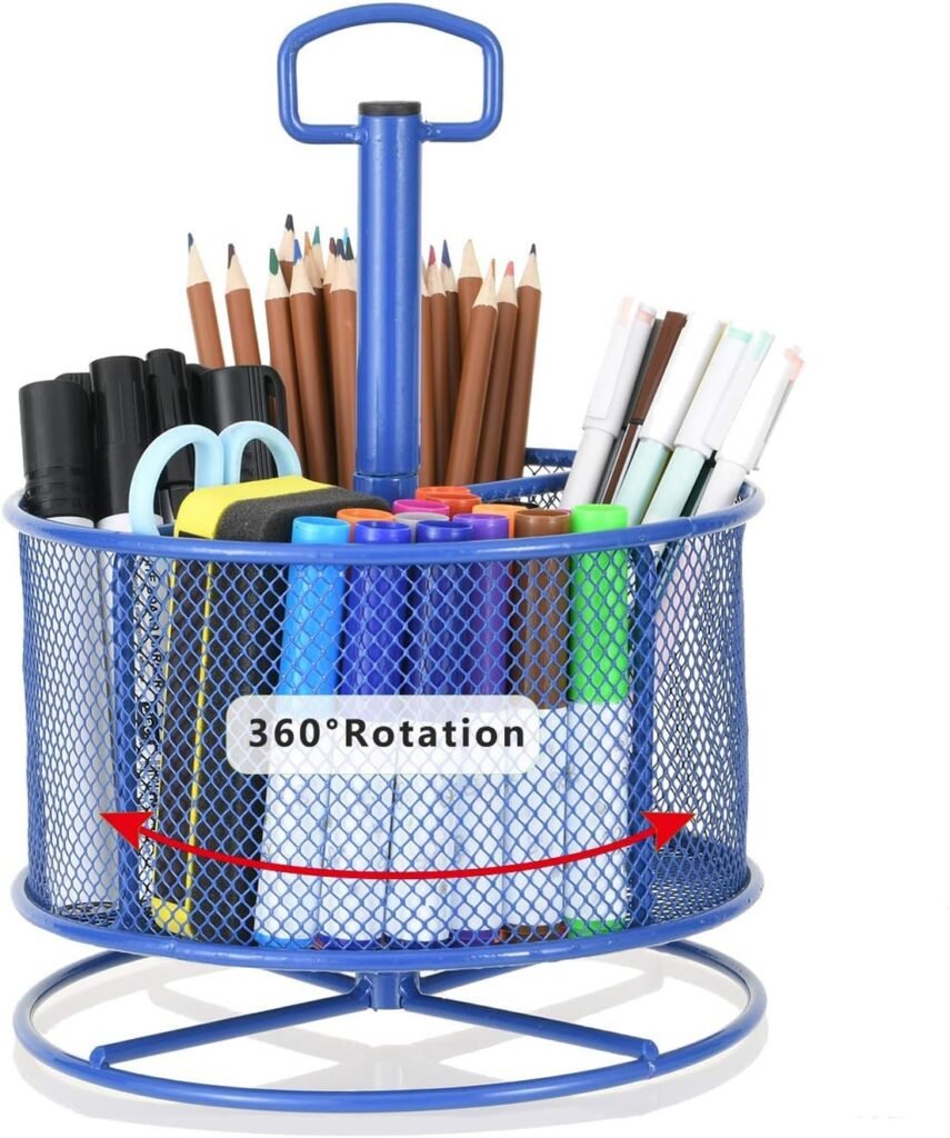Zwarte bureau organizer van mesh met 360° draaibare pennenhouder en 4 compartimenten