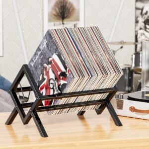 Vinyl standaard – LP opbergrek voor 80-100 platen – Metalen platenhouder – Zwart
