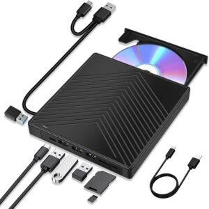 Externe CD/DVD Speler – USB 3.0 en USB-C – CD/DVD Brander en Lezer – SD/TF Kaartlezer voor Laptop en PC – Windows en Mac OS
