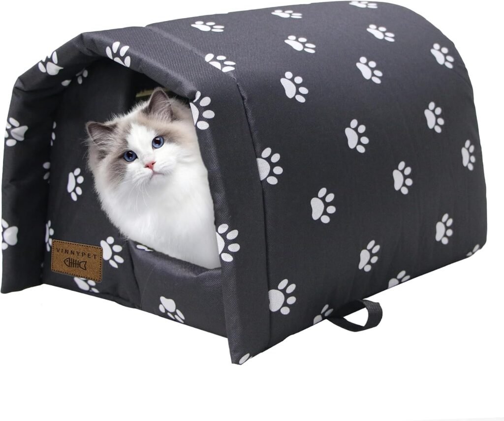 Opvouwbaar kattenhuis voor buiten met pluche kussen, regenbestendig en waterdicht, 54 x 42 x 36 cm