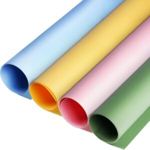 PVC Achtergronddoek Set 4 Stuks – Fotografie Achtergrond voor Productfoto’s – Waterdicht Fotostudio Decor – 100 x 150 cm, Roze, Blauw, Geel en Groen