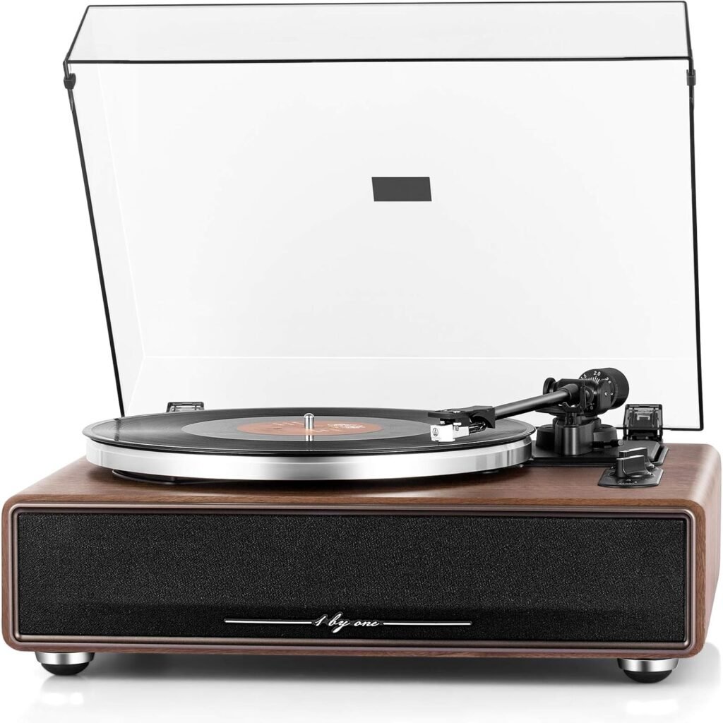 Platenspeler met geïntegreerde speakers en Bluetooth, 33/45 RPM, riemaandrijving en auto-stop