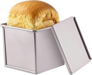 Broodbakvorm met Dekselrand – Rechthoekige Toastvorm voor Oven – Antiaanbak Bakblik – 0,55 lb Deegcapaciteit – Champagne Goud