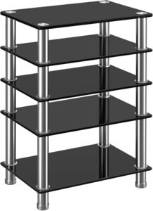 Hifi Rack – Audio Meubel met 5 Glazen Planken – AV Kast voor Platenspeler, DVD en TV – Tempered Glas
