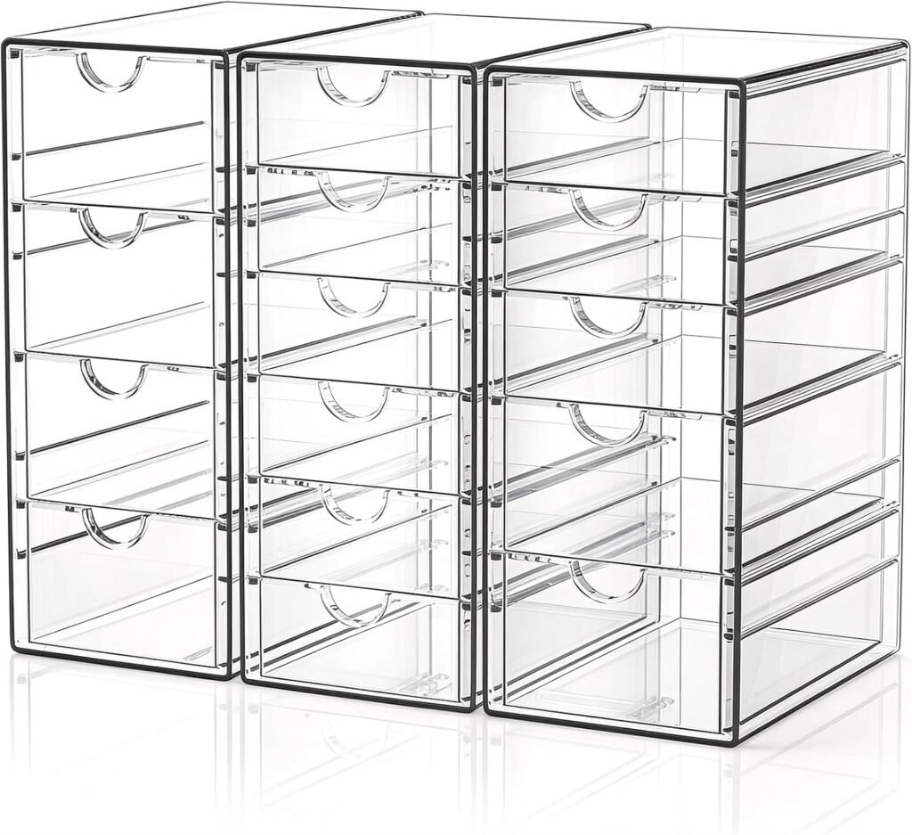 Transparante make-up organizer met 15 lades voor make-up en sieraden, 3-delige lade organizer