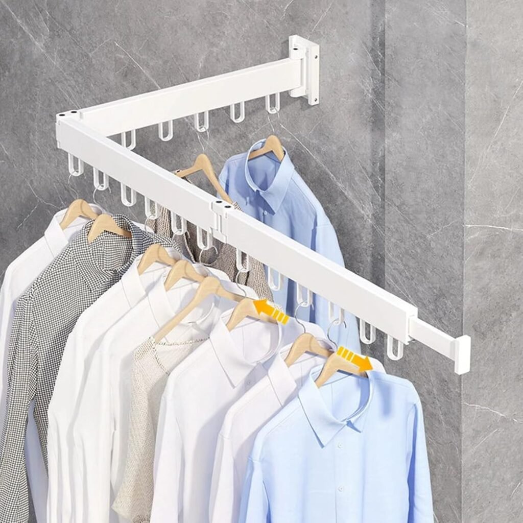 Wanddroogrek 120 cm wit met 18 ophanghaken, uitklapbaar en opvouwbaa