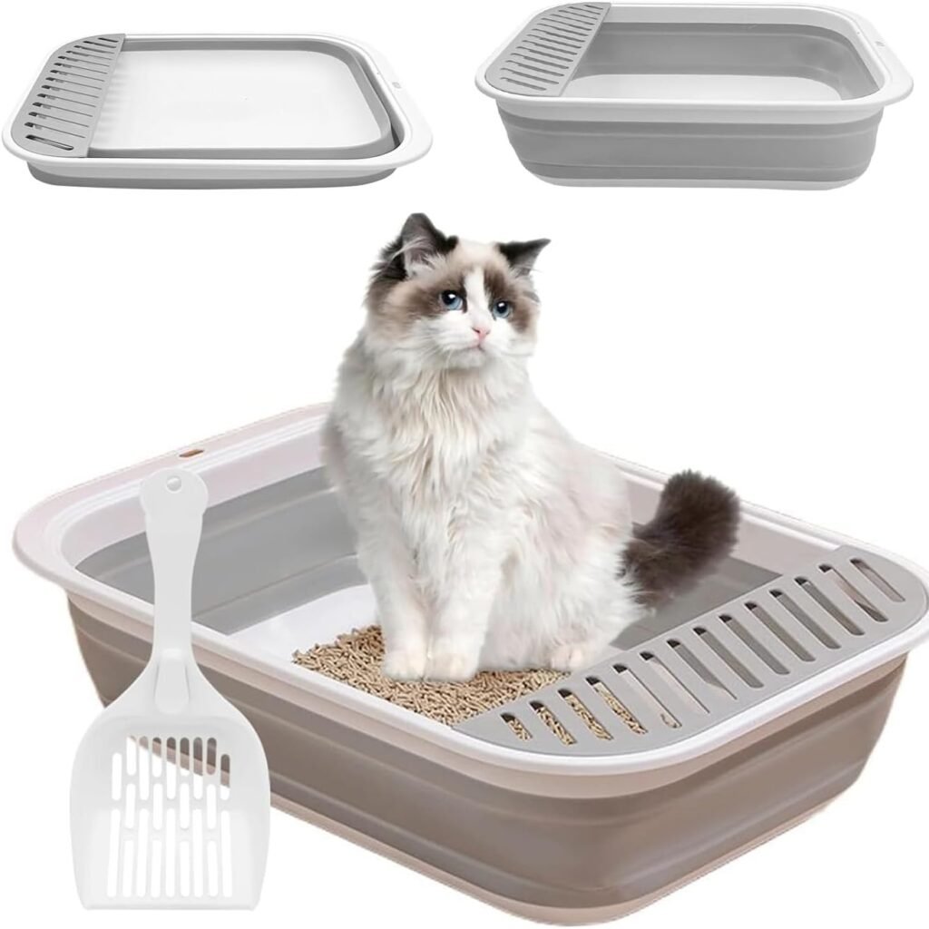 Lage open kattenbak met schep voor oudere katten en kittens