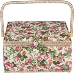 Naaimand met Opbergvakken – Houten Naaibox met Handvat – Naaidoos Organizer voor Naaibenodigdheden – 30,5 x 23 x 15,5 cm