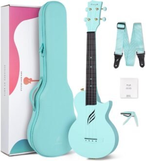 Ukulele set 23 inch carbon fiber cutaway blauw met hoes, strap, capo en snaren
