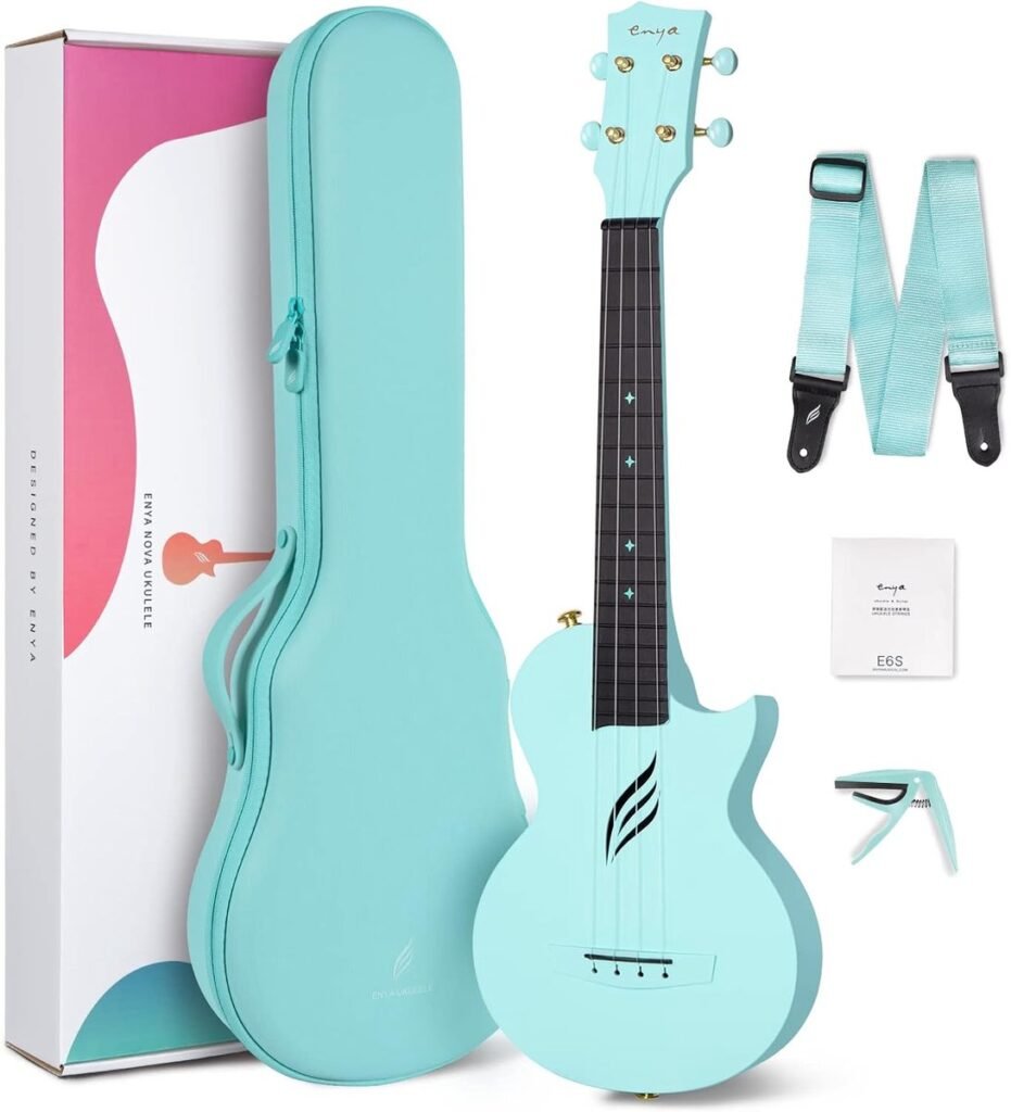 Ukulele set 23 inch carbon fiber cutaway blauw met hoes, strap, capo en snaren