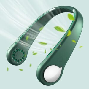 Halsventilator Groen – Bladloos 360° Luchtstroom – USB Oplaadbaar – 3 Snelheden, 1800 mAh, Tot 6 Uur, 22 cm