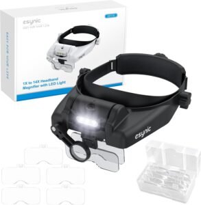 Hoofdband Vergrootglas met LED Verlichting – 1-14x Vergroting met 5 Verwisselbare Lenzen – Oplaadbare Loep voor Horlogemakers, DIY en Precisiewerk – Type-C Zwart