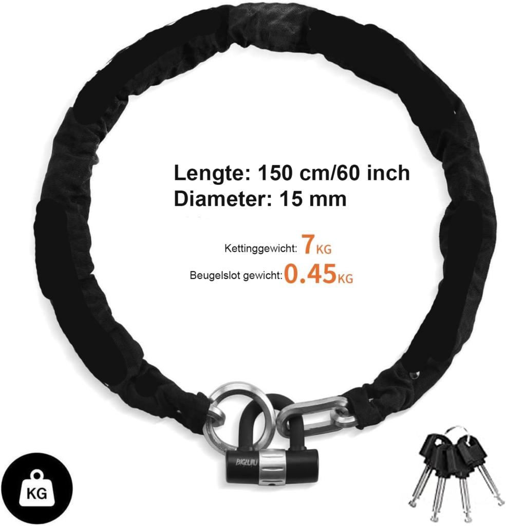Fietsslot kettingslot 120 cm met 12 mm dikke ketting voor fiets, scooter en motor