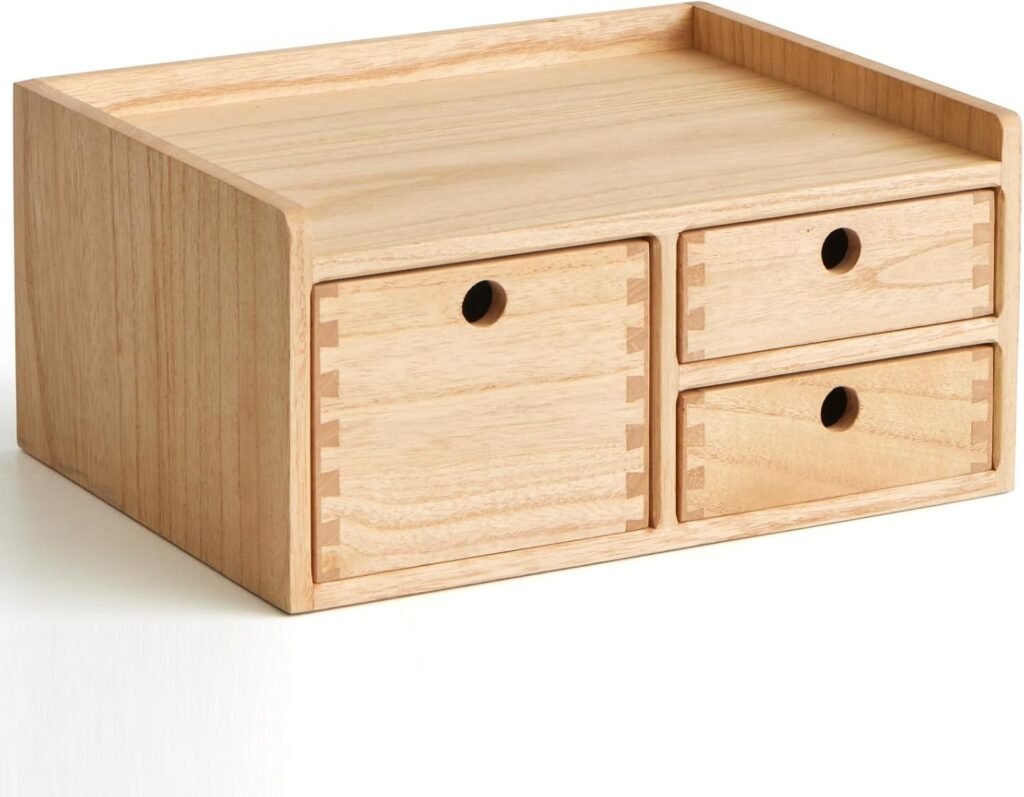 Houten bureau organizer met 3 laden en 1 plank voor kantoorbenodigdheden