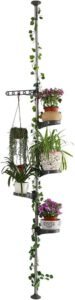 Telescopisch Plantenrek met 4 Legplanken – Verstelbaar Bloemenrek met Haak – Voor Binnen en Balkon – 175-235 of 230-290 cm – Grijs
